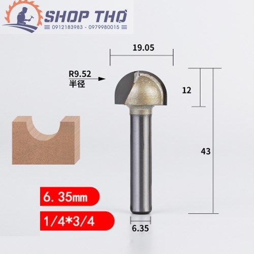 Mũi phay Tideway đánh rãnh tròn 1/4*3/4