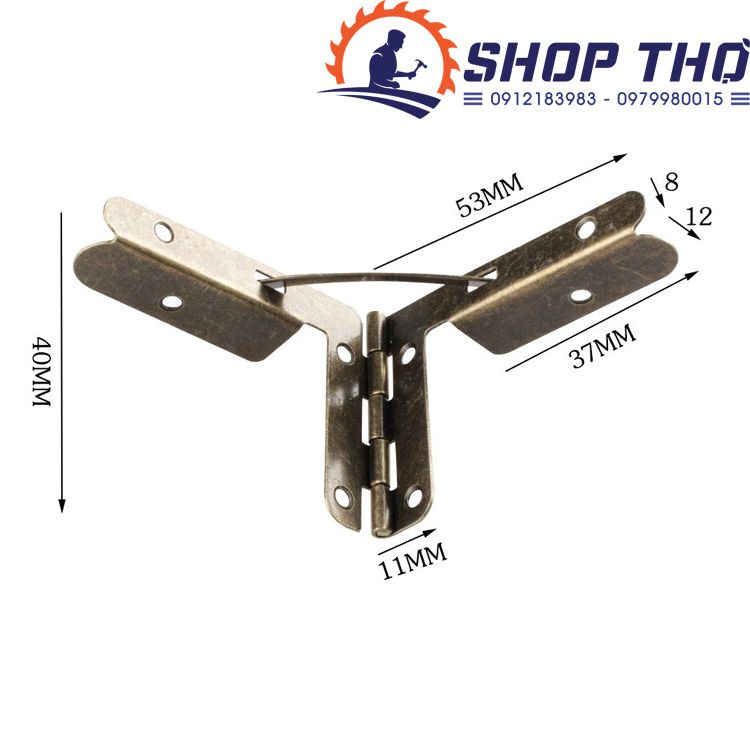 Bản lề chữ thất cỡ 53x40mm màu đồng