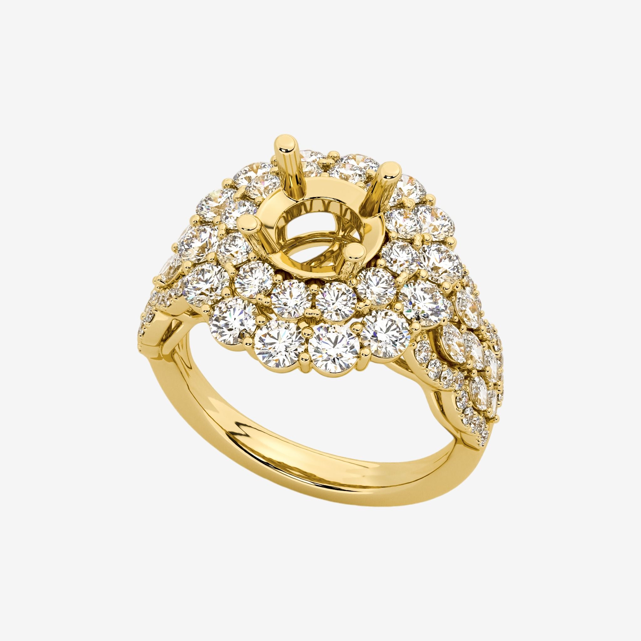 THREE-ROW SEMI-SET ENGAGEMENT RING
