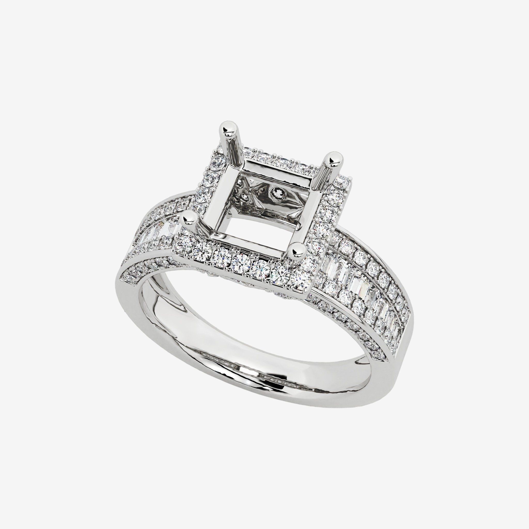 THREE-ROW SEMI-SET ENGAGEMENT RING
