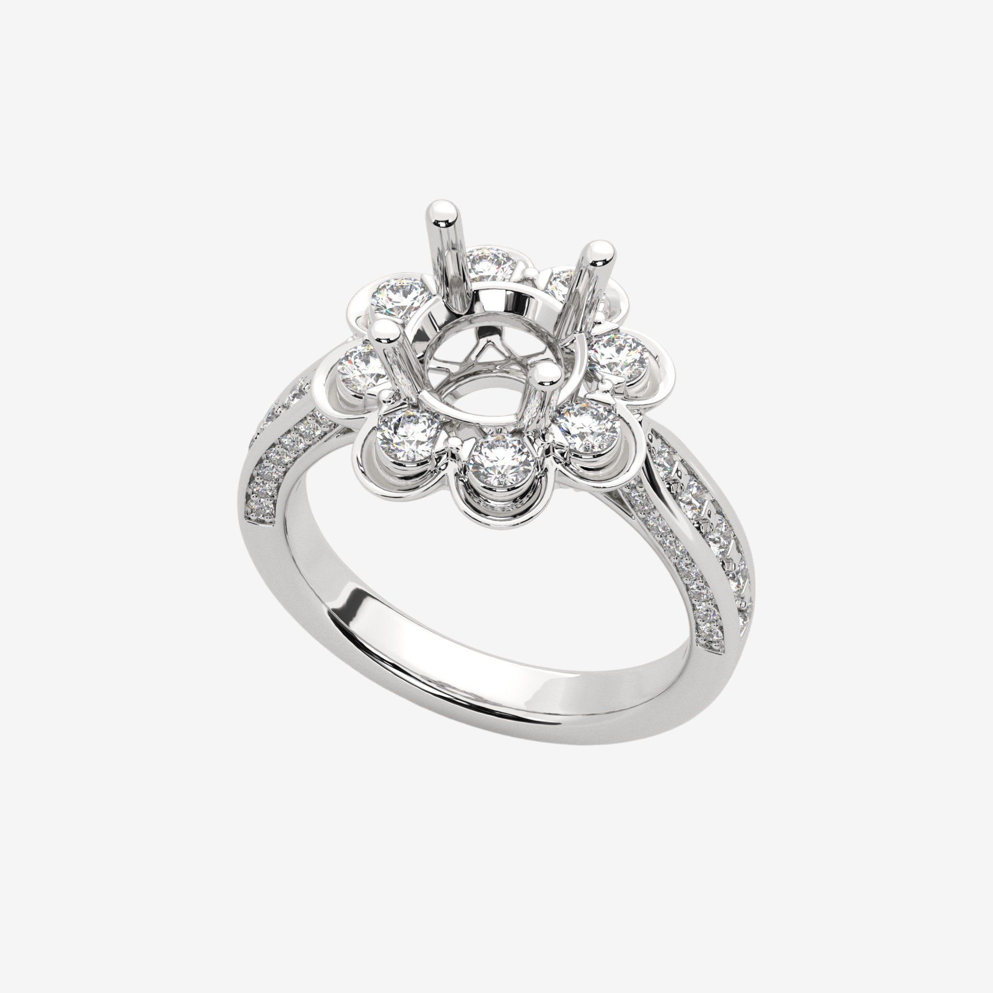FLORAL HALO SEMI-SET ENGAGEMENT RING