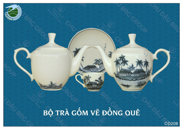 Bộ ấm chén trà Gốm vẽ Đồng Quê