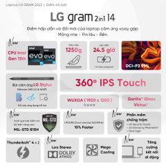 Laptop LG Gram 2023 2 in1 14T90R-G.AH55A5 (Core i5 1340P/ 16GB/ 512GB SSD/ Intel Iris Xe Graphics/ 14.0inch WUXGA Touch/ Windows 11 Home/ Black)