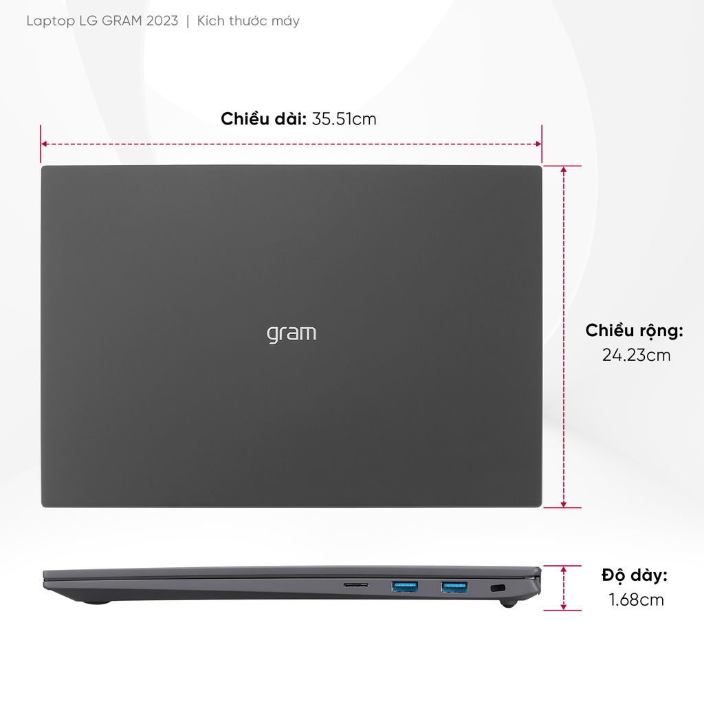 Laptop LG Gram 2023 16Z90R-G.AH76A5 (Core i7 1360P/ 16GB/ 512GB SSD/ Intel Iris Xe Graphics/ 16.0inch WQXGA/ Windows 11 Home/ Black)