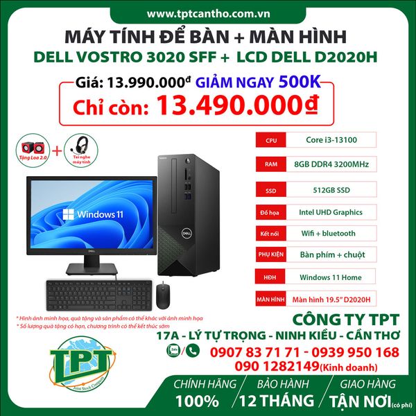 Máy tính để bàn Dell Vostro 3020 SFF STI3V3020W1 + LCD 19.5