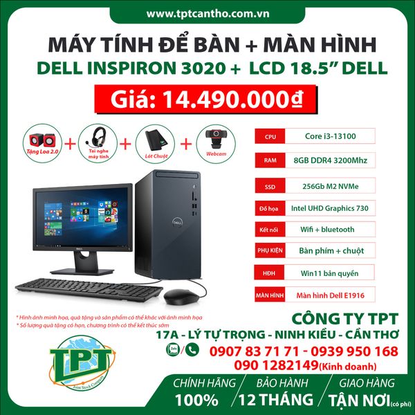 Máy tính để bàn Dell Inspiron 3020 42IN3020MT0001 + LCD Dell E1916 ( i3-13100/ Intel B660/ 8GB/ 256GB SSD/ Intel UHD Graphics 730/ Windows 11 Home)