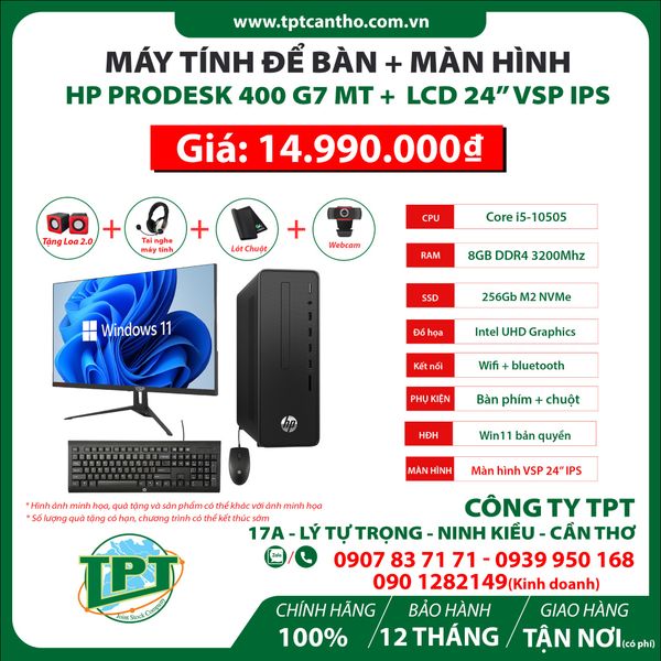 Máy tính để bàn HP ProDesk 400 G7 Microtower (60U85PA) + Màn hình VSP 24