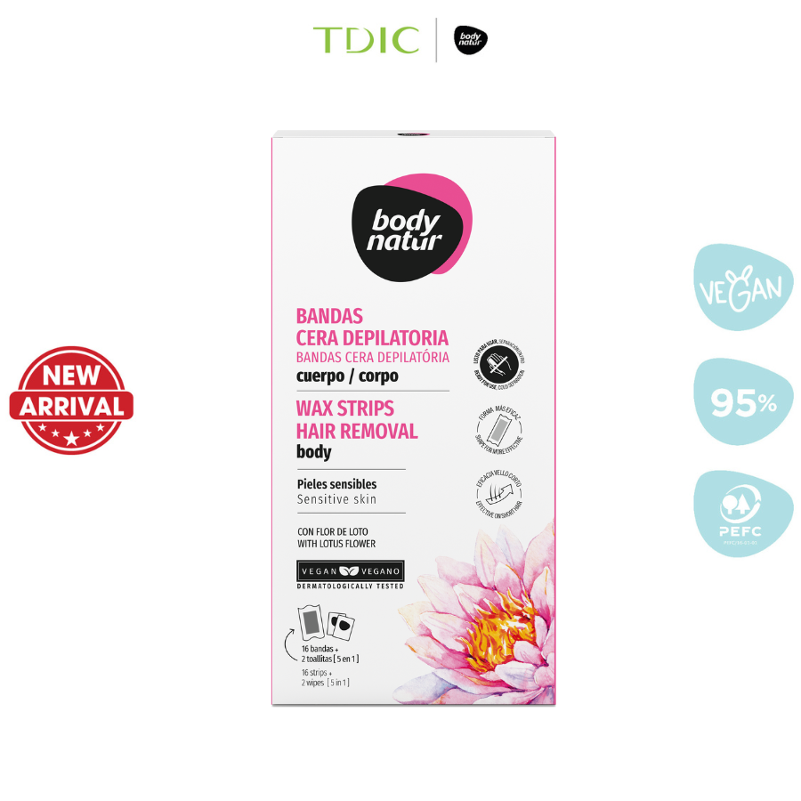 Bộ miếng dán tẩy lông cơ thể Body Natur Wax Strips Hair Removal Body Sensitive Skin 16+2 Wipes