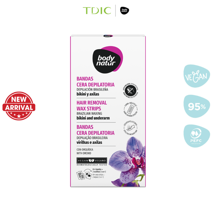Bộ miếng dán tẩy lông Body Natur Hair Removal Wax Strips Brazilian Waxing Bikini And Underarms 8+4+2 Wipes