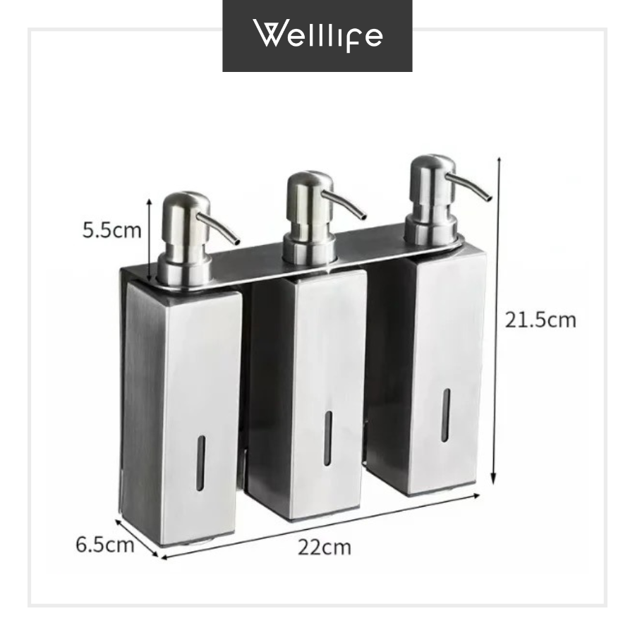 Bộ 3 bình đựng xà phòng vuông bằng kim loại