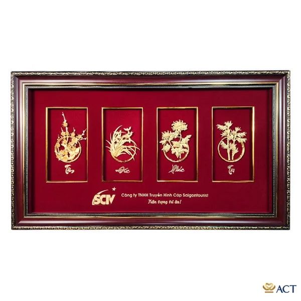 Tranh Tứ quý dát vàng 24k