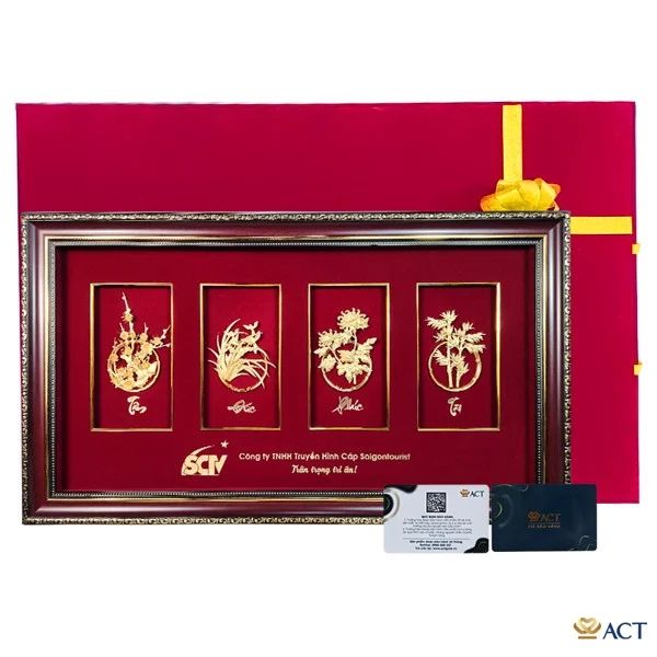 Tranh Tứ quý dát vàng 24k