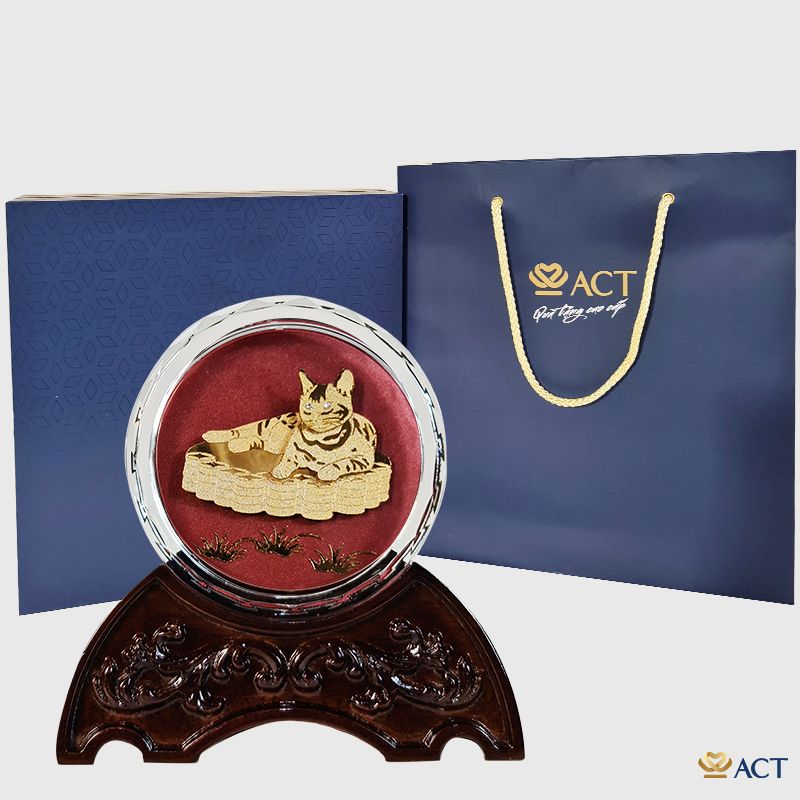 Quà tặng Chặn Giấy Mèo Phú Quý pha lê dát vàng 24k ACT GOLD ISO 9001:2015