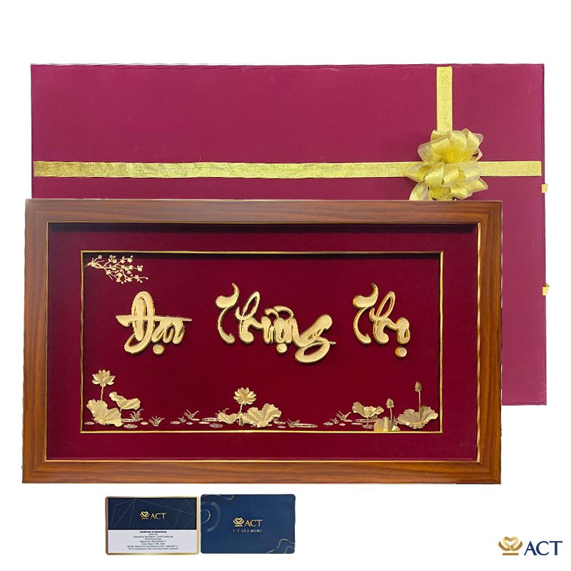 Quà tặng Tranh Chữ Đại Thượng Thọ Hoa Sen dát vàng 24k ACT GOLD ISO 9001:2015