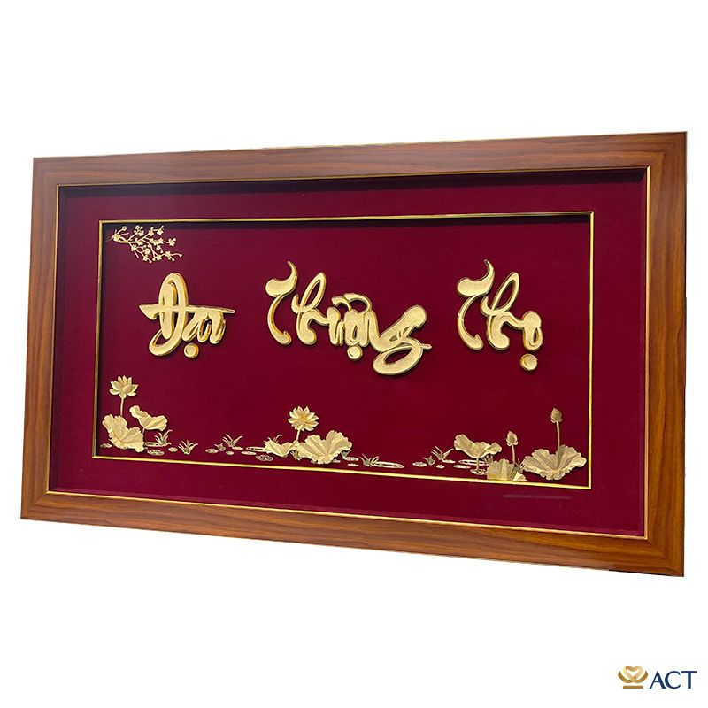 Quà tặng Tranh Chữ Đại Thượng Thọ Hoa Sen dát vàng 24k ACT GOLD ISO 9001:2015