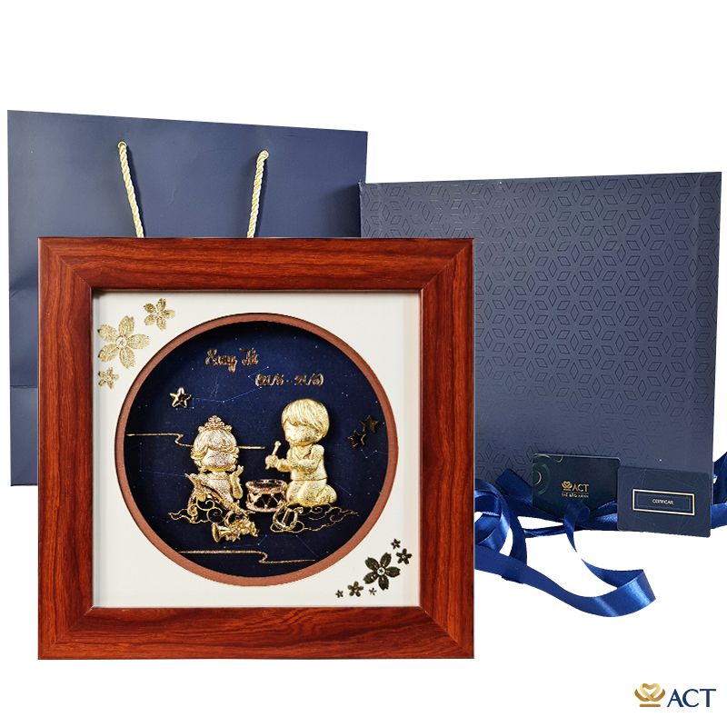Quà tặng Tranh Cung Song Tử dát vàng 24k ACT GOLD ISO 9001:2015