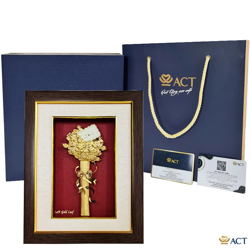 Tranh Bó Hoa Hồng dát vàng 24k ACT GOLD ISO 9001:2015