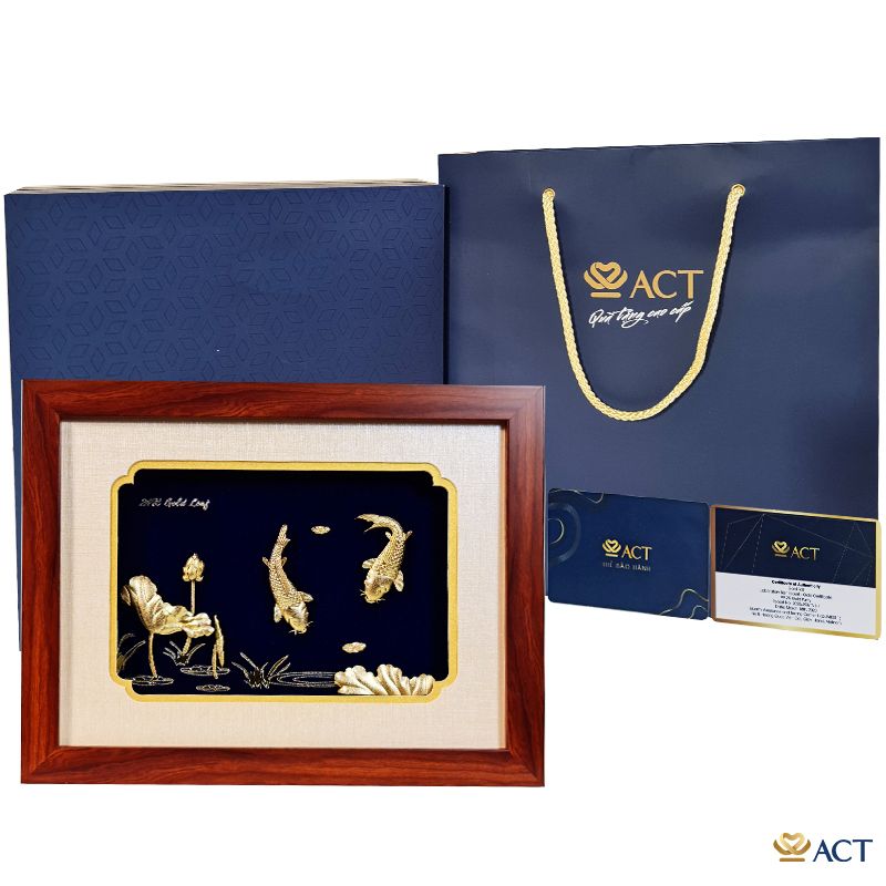 Quà tặng tranh Cá Chép Hoa Sen dát vàng 24k ACT GOLD ISO 9001:2015