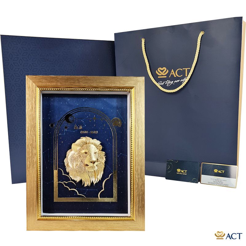 Quà tặng Tranh Cung Sư Tử dát vàng 24k ACT GOLD ISO 9001:2015