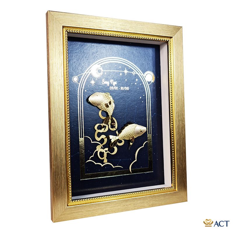 Quà tặng Tranh Cung Song Ngư dát vàng 24k ACT GOLD ISO 9001:2015