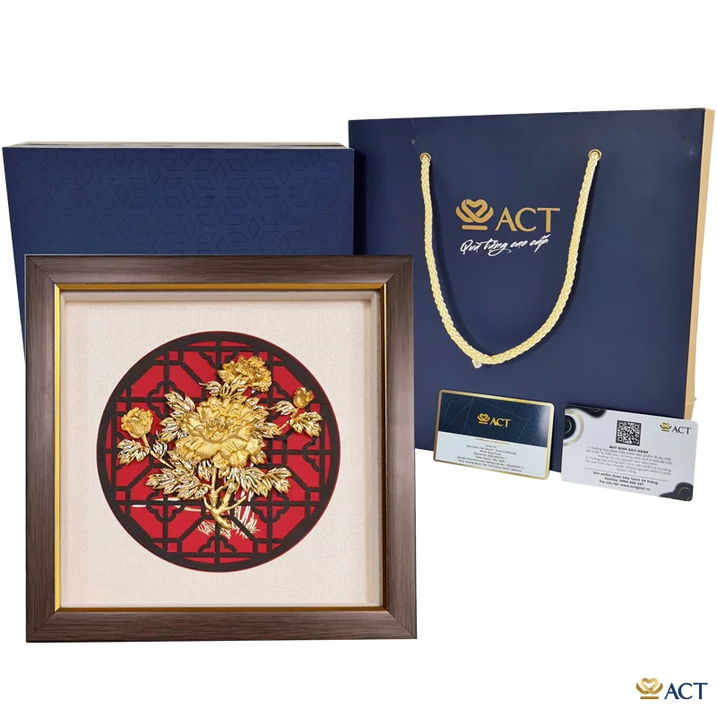 Tranh Hoa Mẫu Đơn dát vàng 24k ACT GOLD ISO 9001:2015 (Mẫu 2)