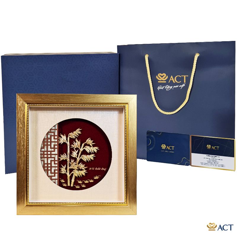 Quà tặng Tranh Cây Trúc dát vàng 24k ACT GOLD ISO 9001:2015