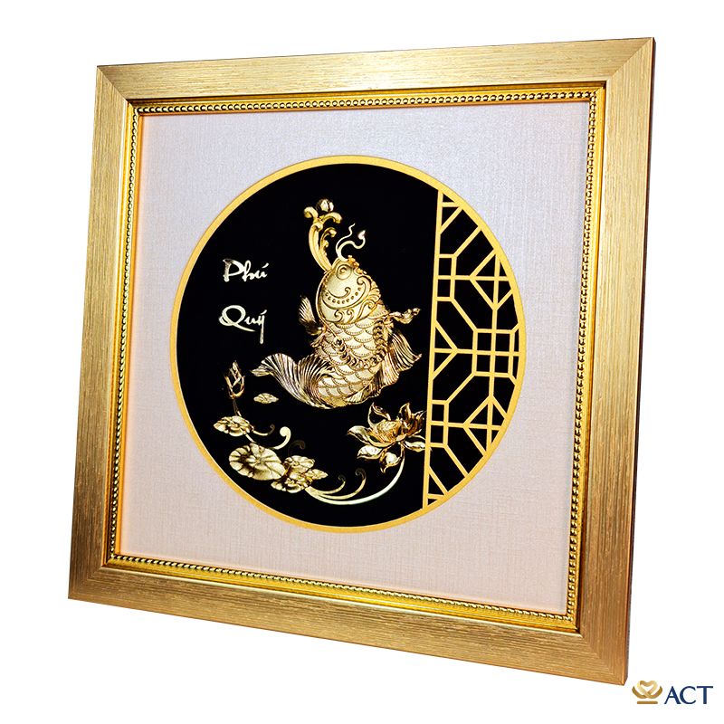 Quà tặng Tranh Cá Chép Phú Quý dát vàng 24k ACT GOLD ISO 9001:2015