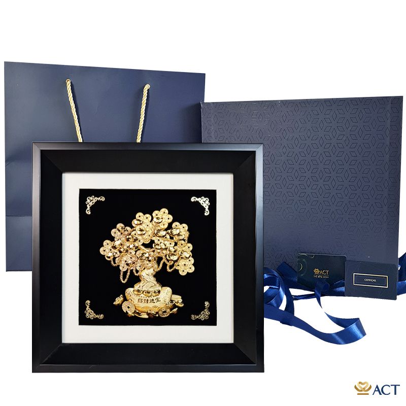 Quà tặng Tranh Cây Kim Tiền dát vàng 24k ACT GOLD ISO 9001:2015