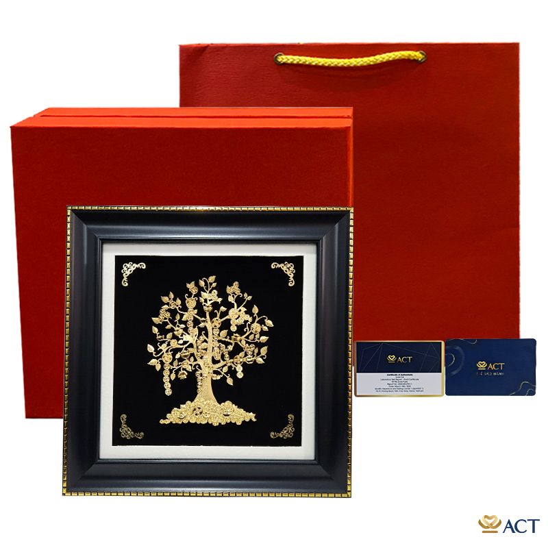 Quà tặng Tranh cây tiền tài lộc dát vàng 24k ACT GOLD ISO 9001:2015