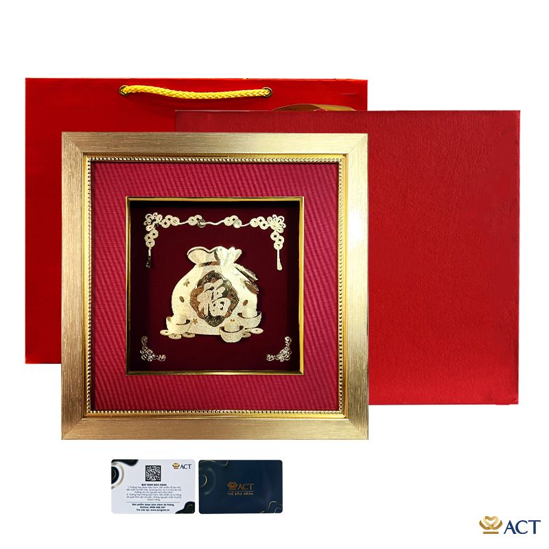 Quà tặng Tranh túi tài lộc dát vàng 24k ACT GOLD ISO 9001:2015