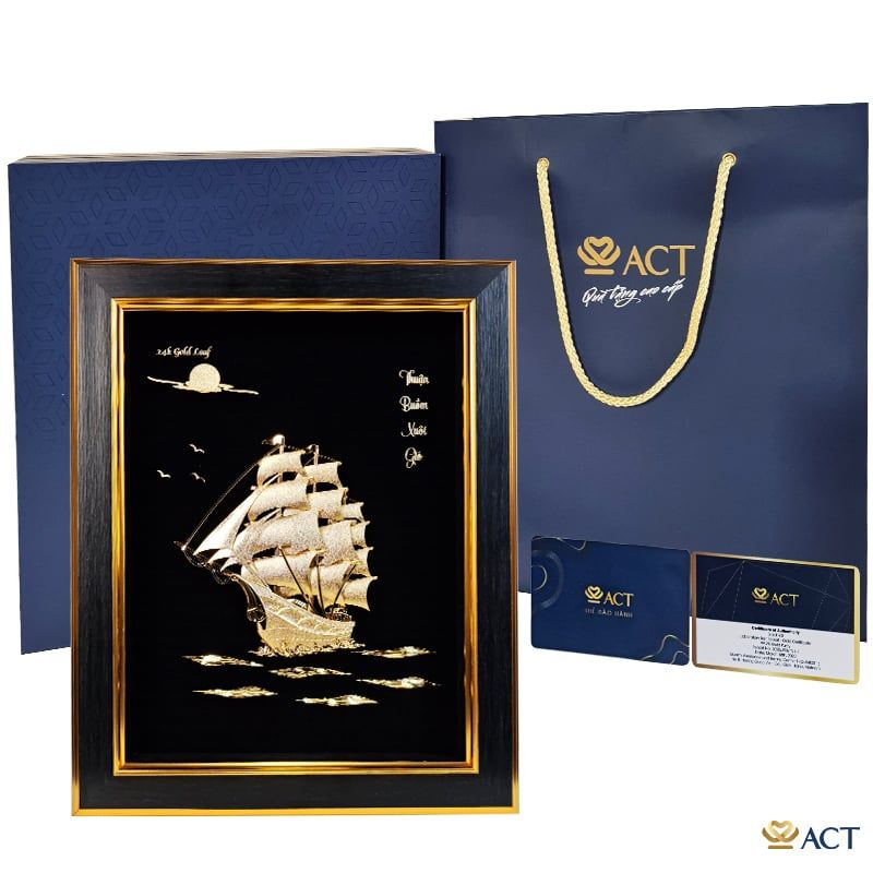 Quà tặng tranh Thuyền dát vàng 24k ACT GOLD ISO 9001:2015
