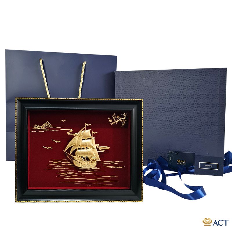 Quà tặng tranh Thuyền dát vàng 24k ACT GOLD ISO 9001:2015