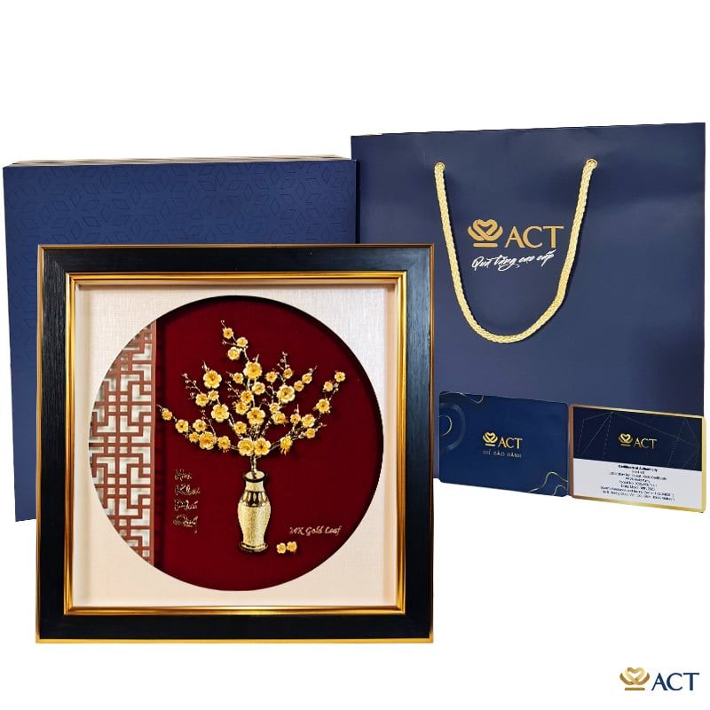 Quà tặng Tranh Bình Hoa Mai dát vàng 24k ACT GOLD ISO 9001:2015
