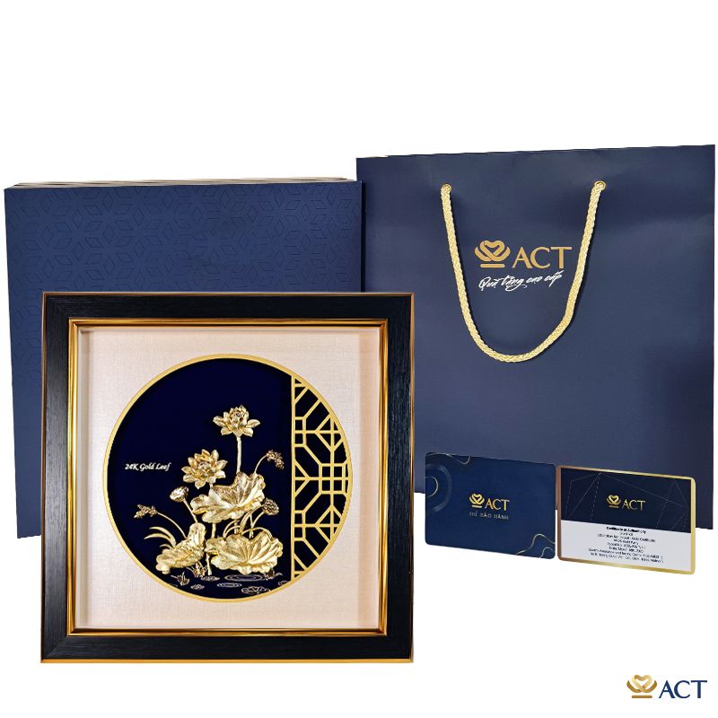 Quà tặng Tranh Hoa Sen dát vàng 24k ACT GOLD ISO 9001:2015