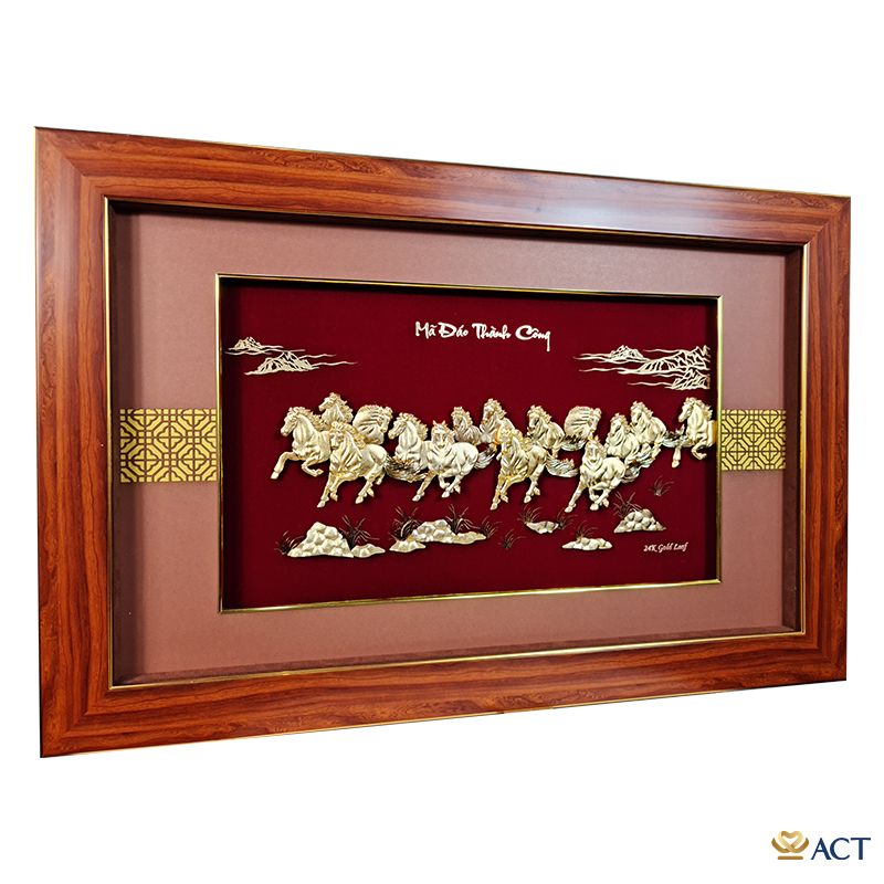 Quà tặng tranh Vạn Mã Hùng Phong dát vàng 24k ACT GOLD ISO 9001:2015