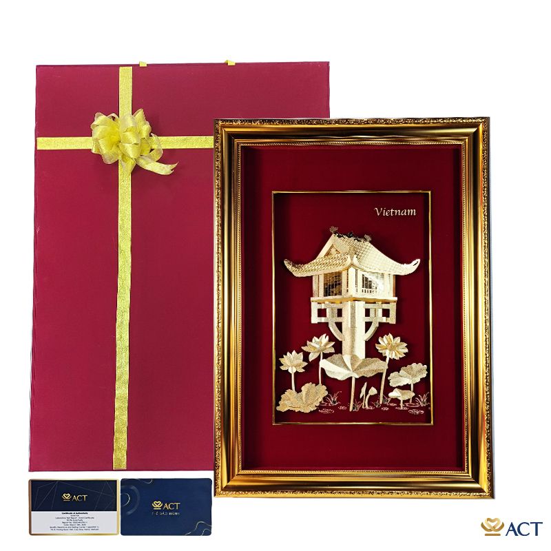 Tranh Chùa Một Cột dát vàng 24k (Mẫu 1)