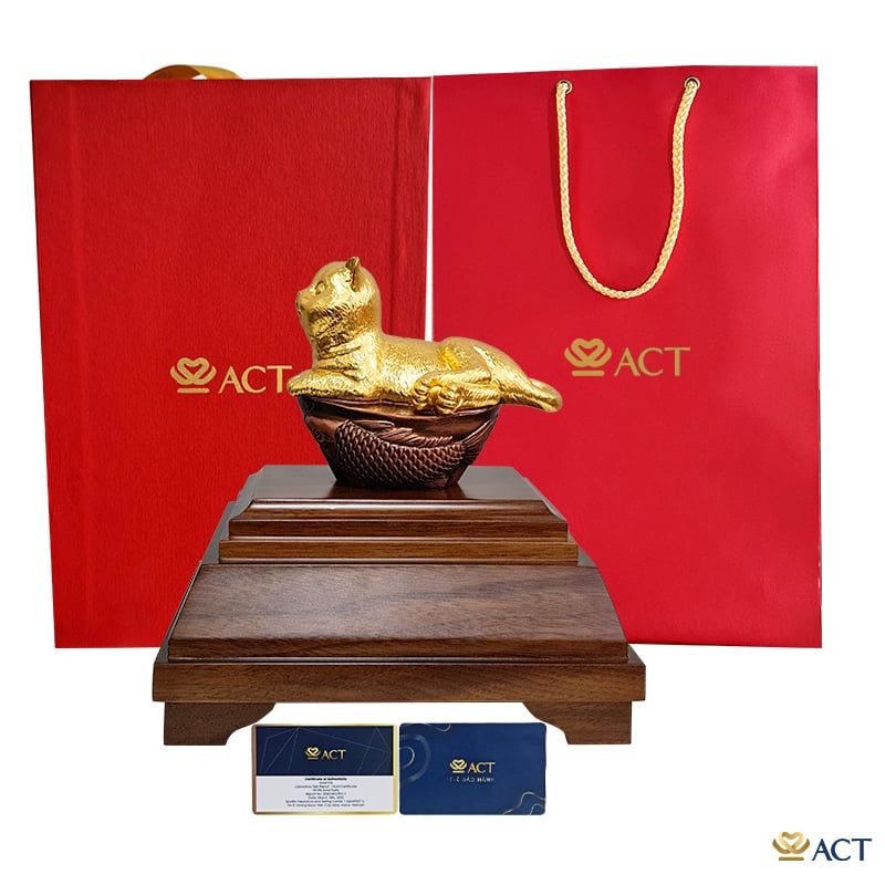 Quà tặng Tượng Mèo Hoàng Gia dát vàng 24k ACT GOLD ISO 9001:2015