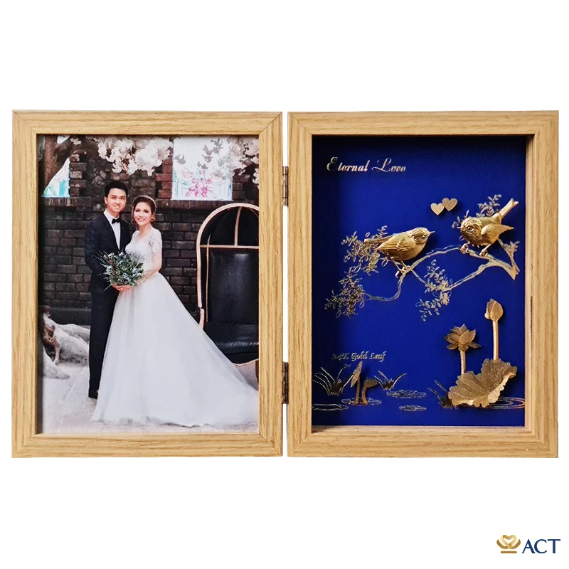 Quà tặng Khung Ảnh Đôi Chim Sẻ dát vàng 24k ACT GOLD ISO 9001:2015(Mẫu 2)