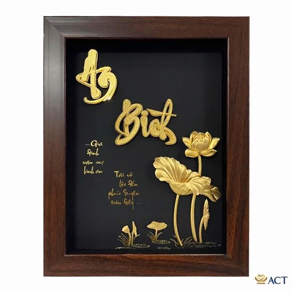 Tranh Chữ An Bình Hoa Sen dát vàng 24k