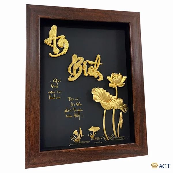 Tranh Chữ An Bình Hoa Sen dát vàng 24k