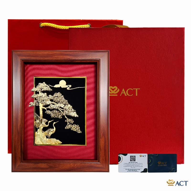 Quà tặng Tranh Đôi Chim Hạc dát vàng 24k ACT GOLD ISO 9001:2015