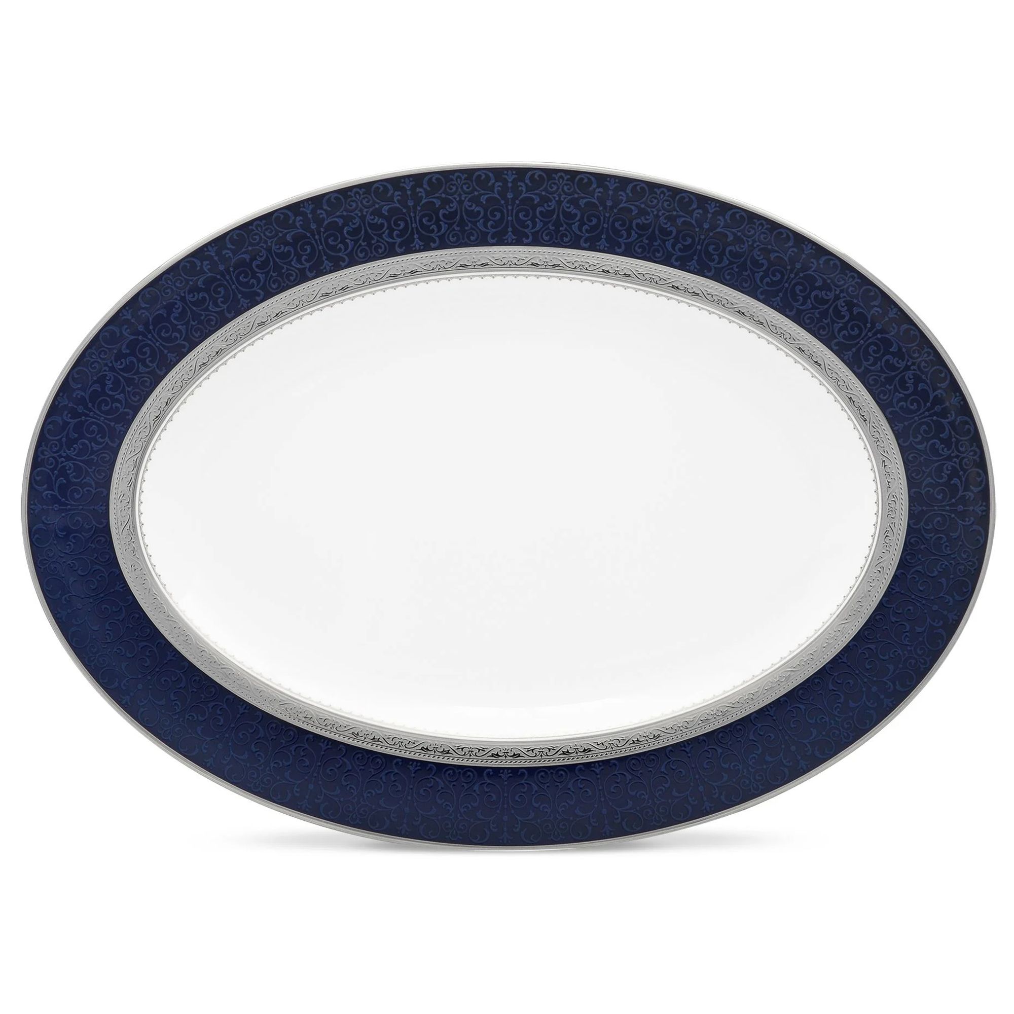 Đĩa Oval cỡ vừa Noritake Odessa Cobalt Platinum 36,8cm