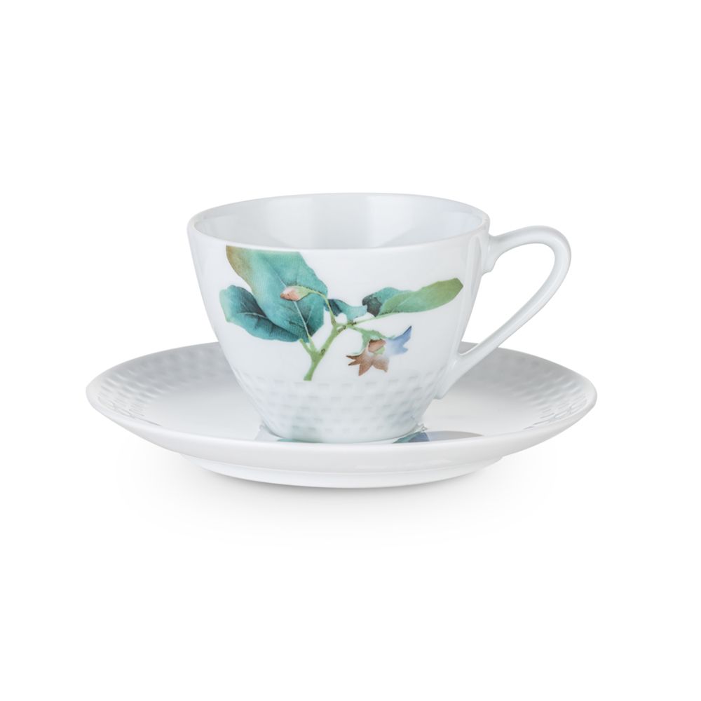 Chén trà & đĩa lót (họa tiết cà tím) Noritake Kyoka Shunsai 210ml