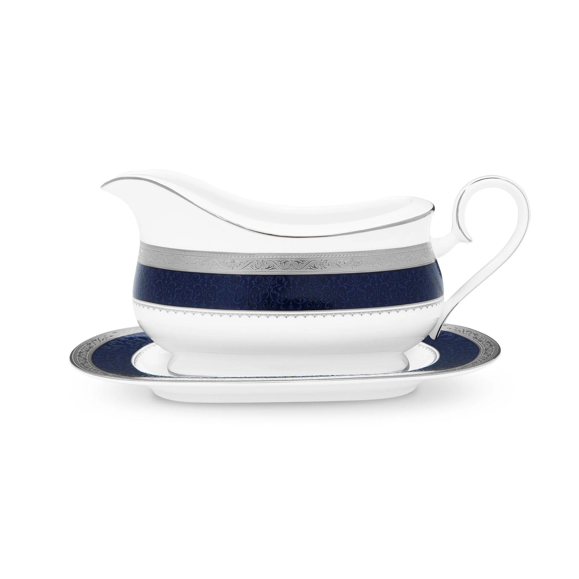 Bình đựng nước xốt kèm đĩa kê Noritake Odessa Cobalt Platinum 630ml