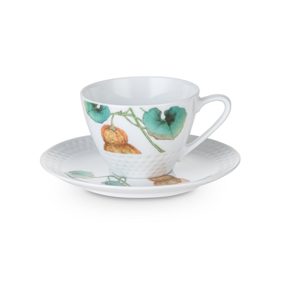 Chén trà & đĩa lót (họa tiết bí đỏ) Noritake Kyoka Shunsai 210ml