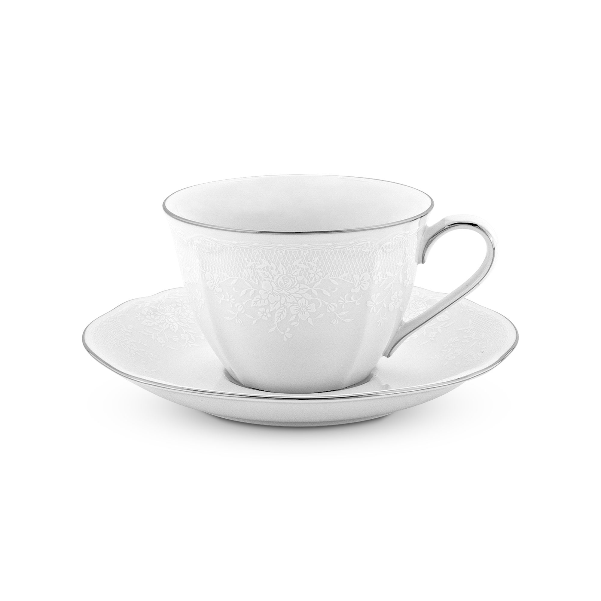 Chén trà & đĩa lót Noritake Princess Bouquet Platinum 260ml