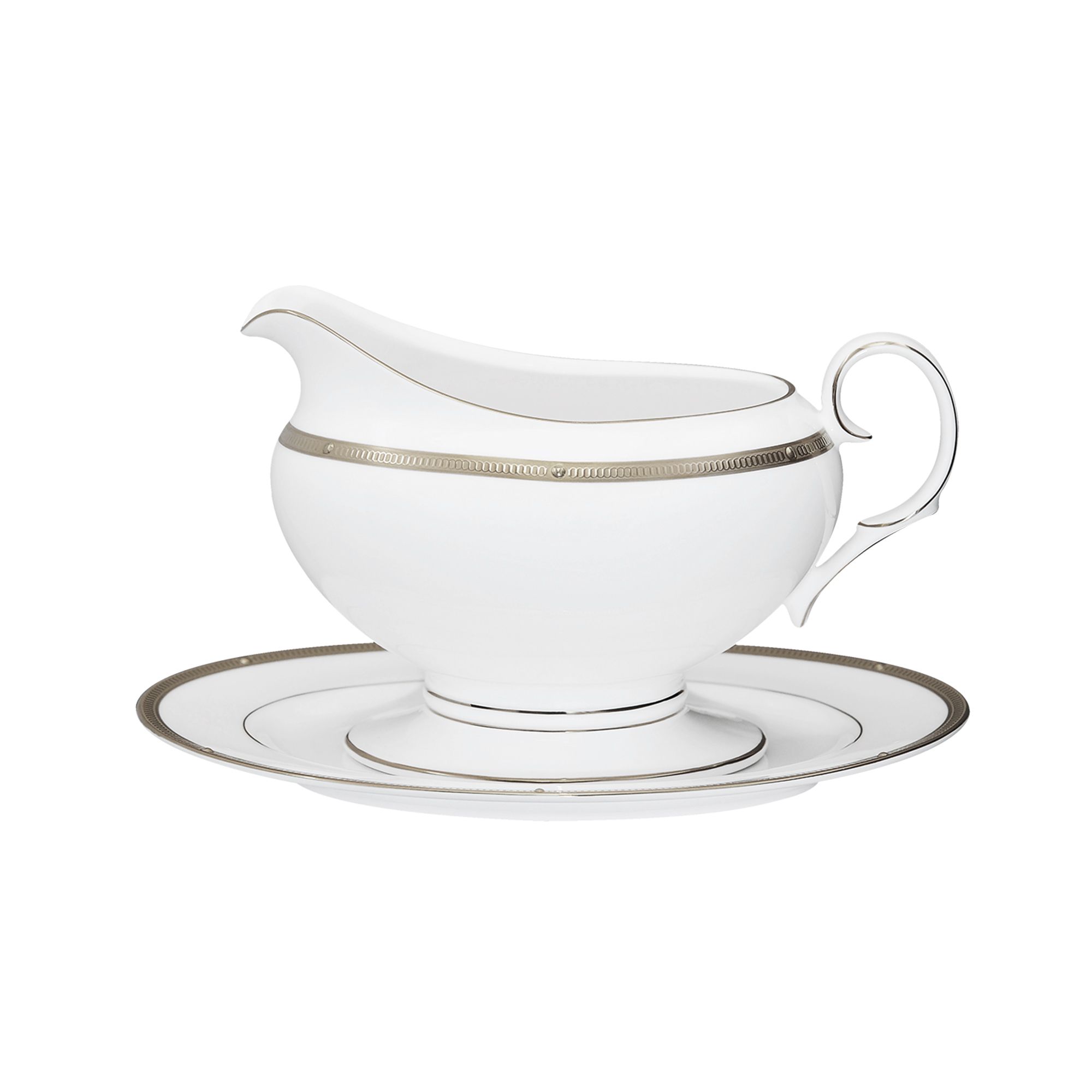 Bình đựng nước xốt kèm đĩa kê Noritake Rochelle Platinum 660ml