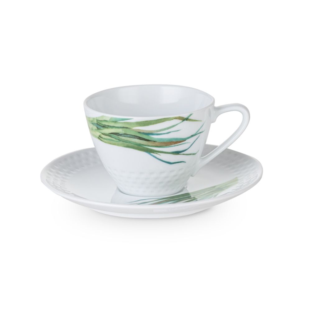 Chén trà & đĩa lót (họa tiết hành lá) Noritake Kyoka Shunsai 210ml