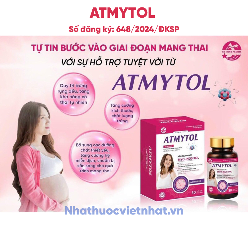 nhathuocvietnhat.vn-Atmytol giúp cải thiện chất lượng trứng, điều hòa kinh nguyệt và tăng khả năng thụ thai tự nhiên.