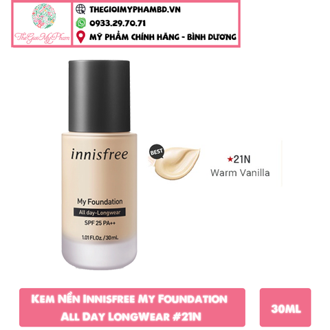 Kem Nền Kiềm Dầu Innisfree My Foundation All Day LongWear 30ml #21N Warm Vanilla